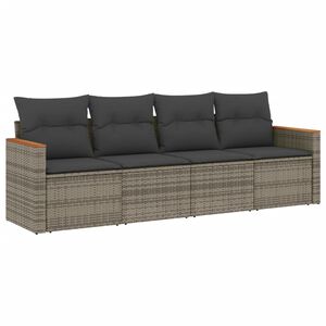 vidaXL 4 Piece Garden Sofa Set with Cushions Grey Poly Rattan