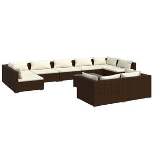 vidaXL 10 Piece Garden Lounge Set with Cushions Brown Poly Rattan