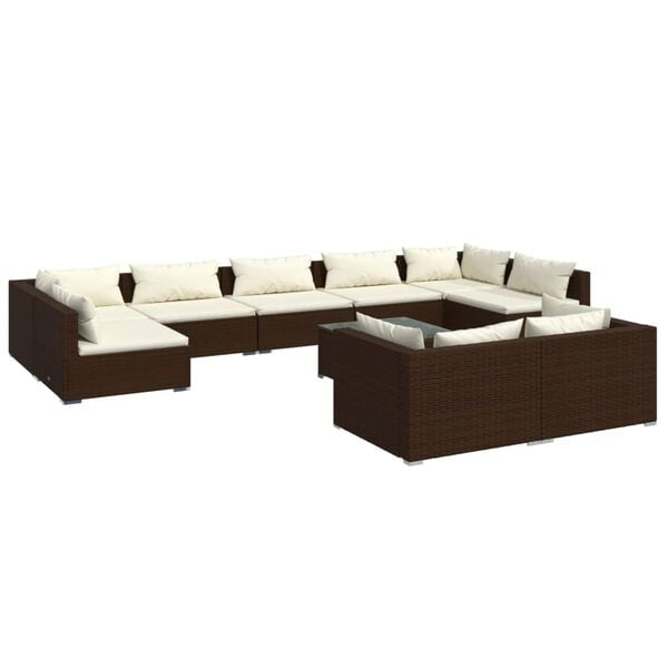 vidaXL 10 Piece Garden Lounge Set with Cushions Brown Poly Rattan