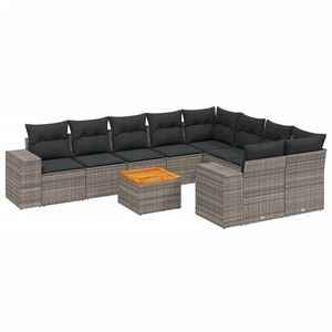 vidaXL 10 Piece Garden Sofa Set with Cushions Grey Poly Rattan