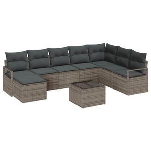 vidaXL Sofa Set with Cushion with Storage 9 pcs Light Grey Poly Rattan