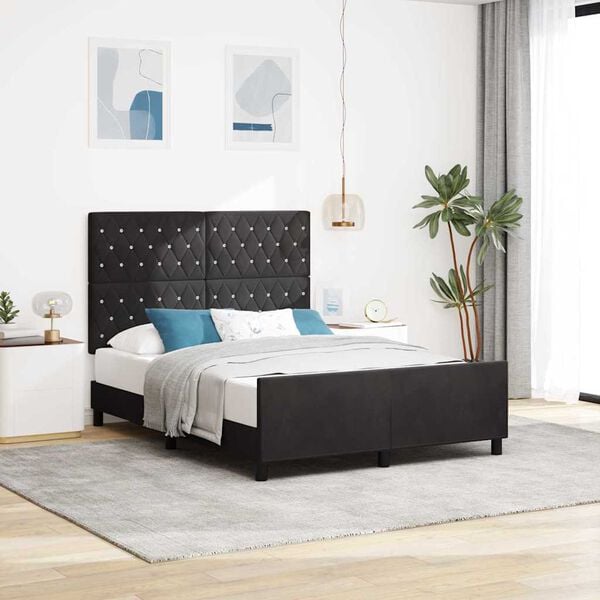 vidaXL Bed Frame with Headboard Black 152 x 203 cm Velvet