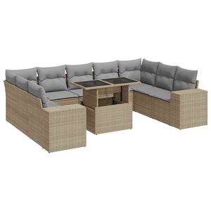 vidaXL 10 Piece Garden Sofa Set with Cushions Beige Poly Rattan