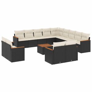 vidaXL 14 Piece Garden Sofa Set with Cushions Black Poly Rattan