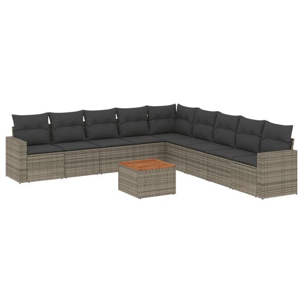 vidaXL 10 Piece Garden Sofa Set with Cushions Grey Poly Rattan