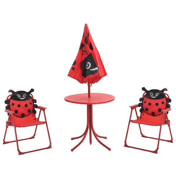 vidaXL 3 Piece Kids' Garden Bistro Set with Parasol Red