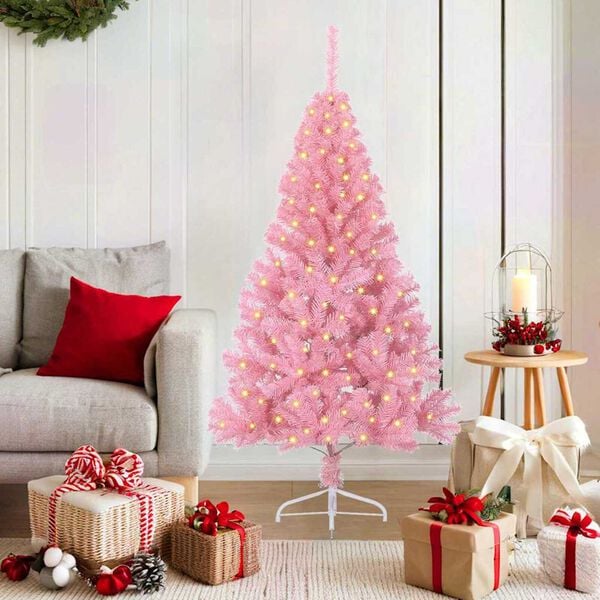 vidaXL Artificial Pre-lit Christmas Tree with 150 LEDs Pink 150 cm PVC
