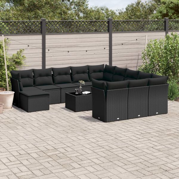 vidaXL 13 Piece Garden Sofa Set with Cushions Black Poly Rattan