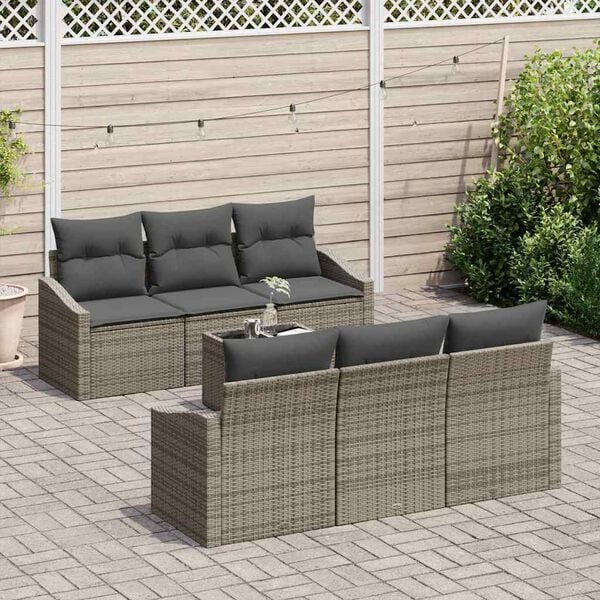vidaXL Sofa Set with Cushion with Storage 7 pcs Grey Poly Rattan