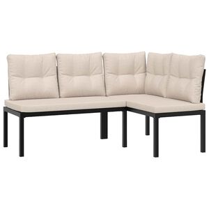 vidaXL Garden Benches 2 pcs with Cushions Black Powder-coated Steel