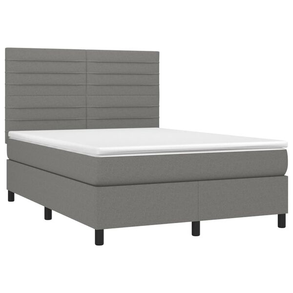 vidaXL Box Spring Bed with Mattress Dark Grey 137x187 cm Double Size Fabric