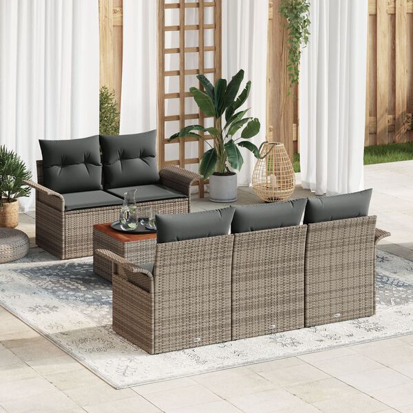 vidaXL Garden Sofa Set with Storage 6 pcs Grey Poly Rattan