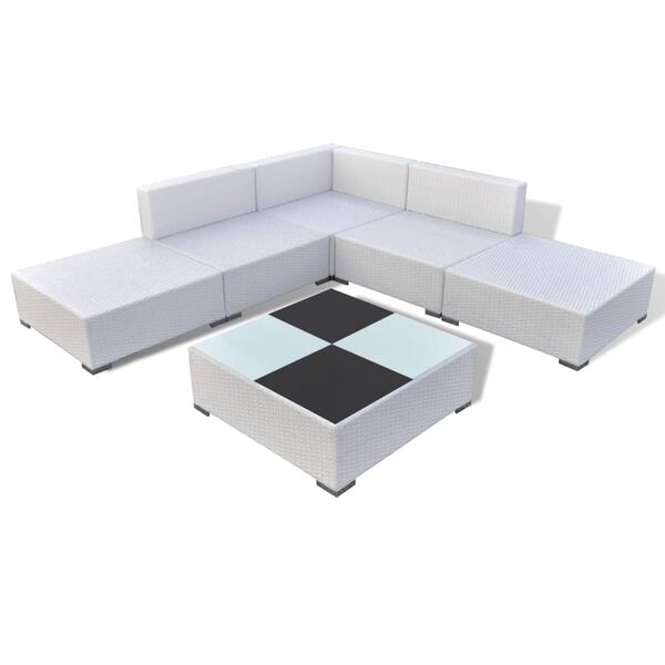 vidaXL 6 Piece Garden Lounge Set with Cushions Poly Rattan White
