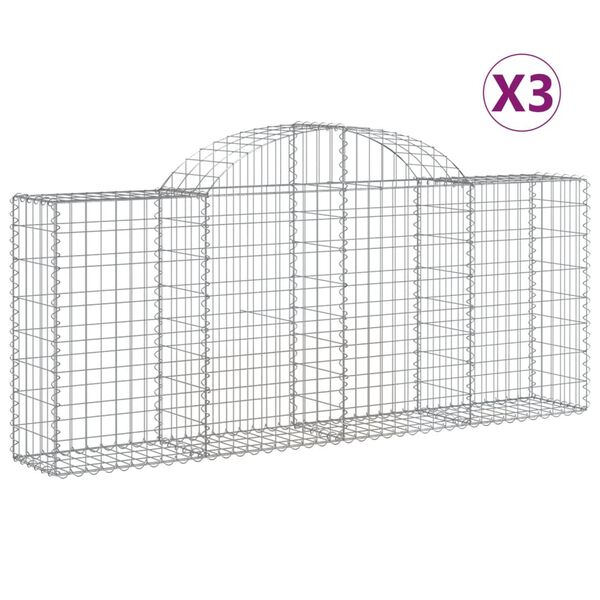 vidaXL Arched Gabion Baskets 3 pcs 200x30x80/100 cm Galvanised Iron