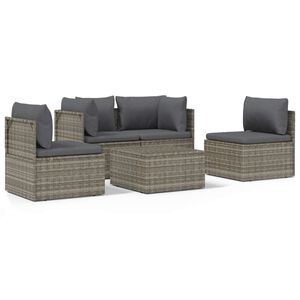 vidaXL 5 Piece Garden Lounge Set with Cushions Grey Poly Rattan