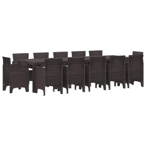 vidaXL Garden Dining Set with Cushion 13 pcs Brown Rattan