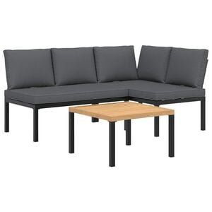 vidaXL 3 Piece Garden Sofa Set with Cushions Black Aluminium