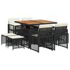 vidaXL 9 Piece Garden Dining Set with Cushions Black Poly Rattan