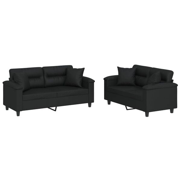 vidaXL 2 Piece Sofa Set with Pillows Black Faux Leather