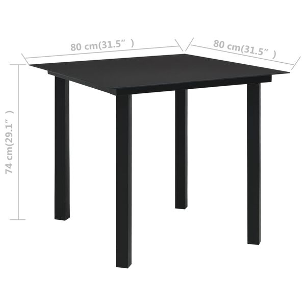 vidaXL Garden Dining Table Black 80x80x74 cm Steel and Glass
