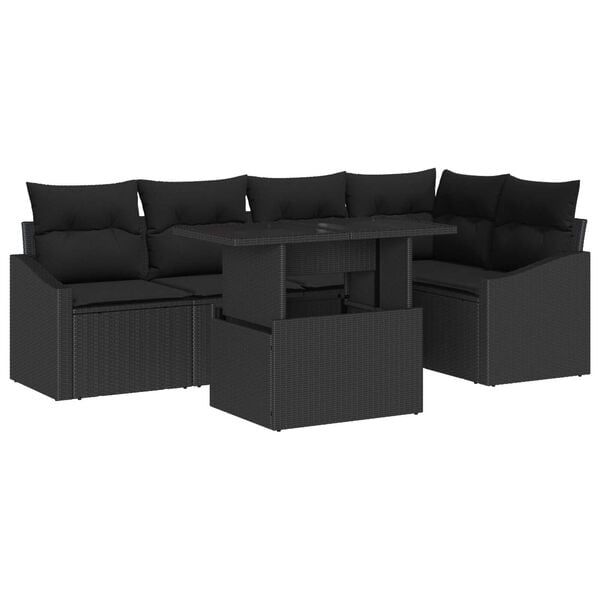 vidaXL Garden Sofa Set 6 pcs Black Poly Rattan & Powder-Coated Steel