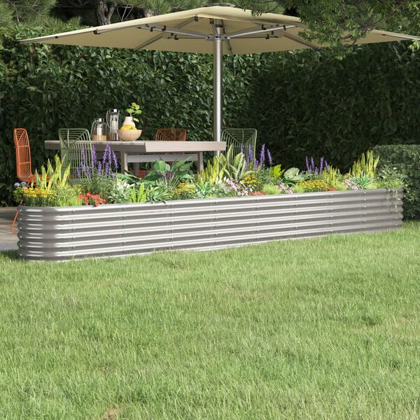 vidaXL Garden Raised Bed Galvanised Steel 332x40x36 cm Silver