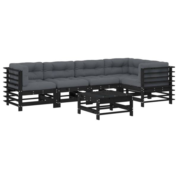 vidaXL 6 Piece Garden Lounge Set with Cushions Black Solid Wood