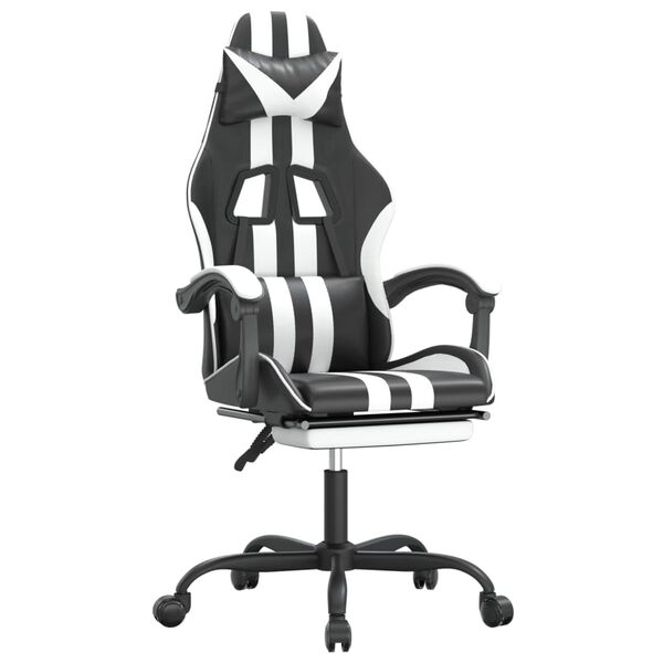 vidaXL Gaming Chair with Footrest Black and White Faux Leather