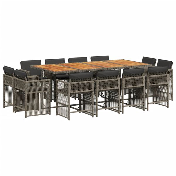 vidaXL 13 Piece Garden Dining Set with Cushions Grey Poly Rattan
