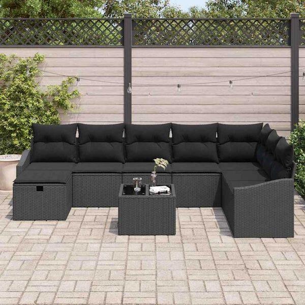 vidaXL Garden Sofa Set 9 pcs Black 55 x 62 x 69 cm Poly rattan