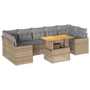 vidaXL 8 Piece Garden Sofa Set with Cushions Beige Poly Rattan