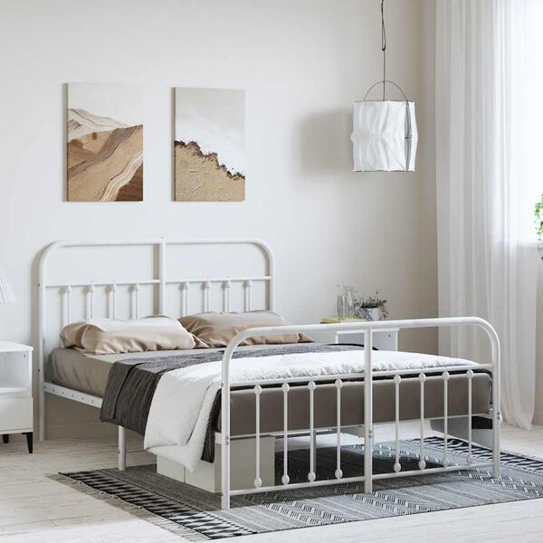 vidaXL Metal Bed Frame without Mattress with Footboard White 135x190cm