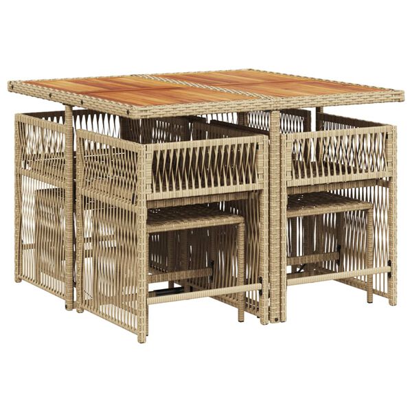 vidaXL 9 Piece Garden Dining Set with Cushions Beige Poly Rattan