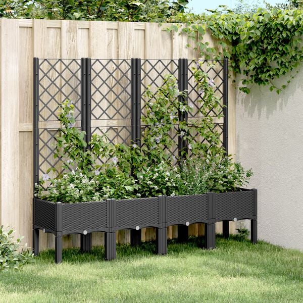 vidaXL Garden Planter with Trellis Black 160x40x142 cm PP