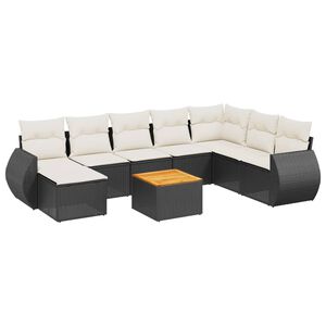 vidaXL 9 Piece Garden Sofa Set with Cushions Black Poly Rattan