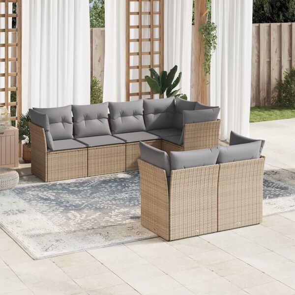 vidaXL 7 Piece Garden Sofa Set with Cushions Beige Poly Rattan