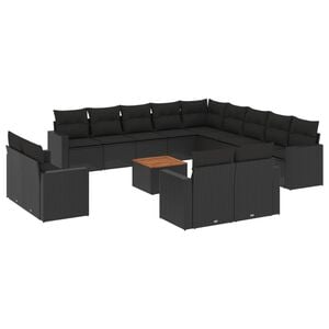 vidaXL 14 Piece Garden Sofa Set with Cushions Black Poly Rattan