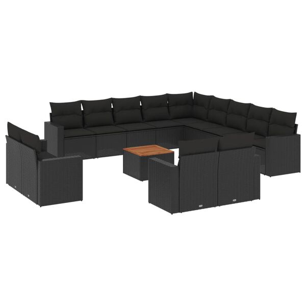 vidaXL 14 Piece Garden Sofa Set with Cushions Black Poly Rattan