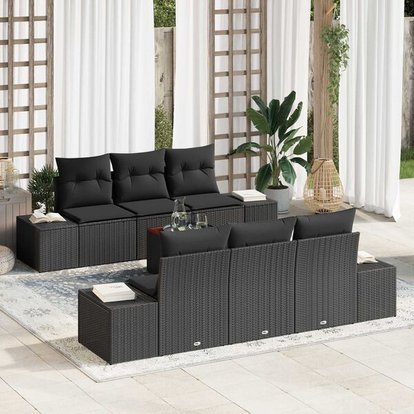 vidaXL Garden Sofa Set with Cushion 7 pcs Black Poly Rattan