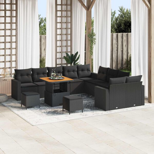 vidaXL Garden Sofa Set with Cushion 17 pcs Black Poly Rattan