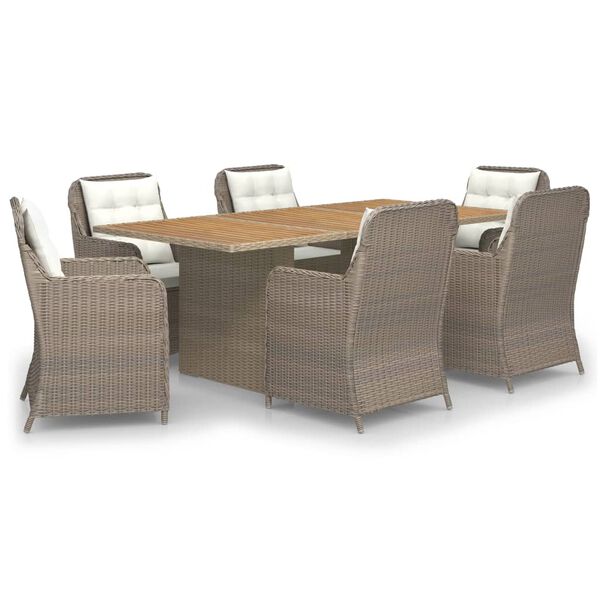 vidaXL 7 Piece Garden Dining Set Poly Rattan Brown