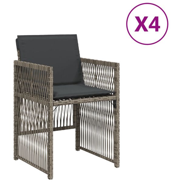 vidaXL Garden Chairs with Cushions 4 pcs Grey Poly Rattan