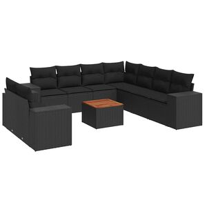 vidaXL 10 Piece Garden Sofa Set with Cushions Black Poly Rattan