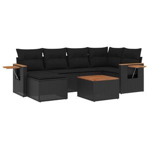 vidaXL 7 Piece Garden Sofa Set with Cushions Black Poly Rattan