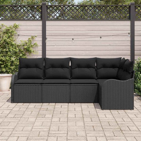 vidaXL Garden Sofa Set with Storage 5 pcs Black Poly Rattan