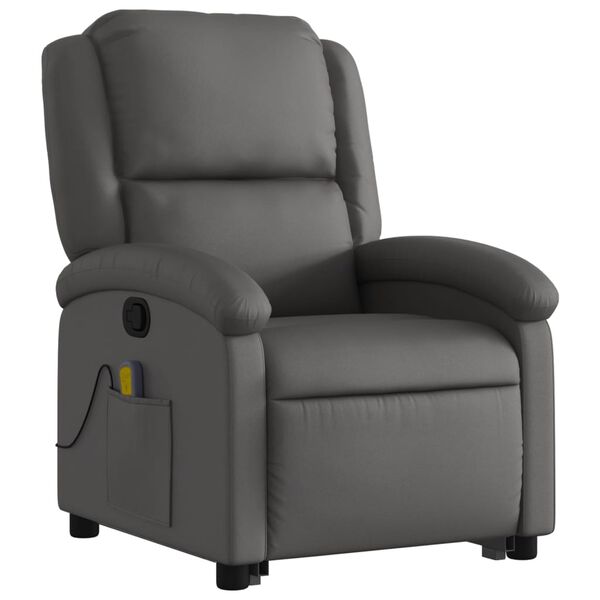 vidaXL Stand up Massage Recliner Chair Grey Real Leather