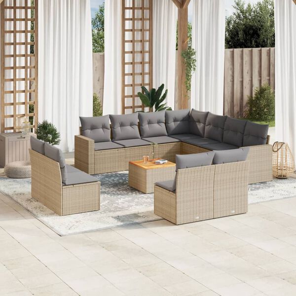 vidaXL 12 Piece Garden Sofa Set with Cushions Mix Beige Poly Rattan