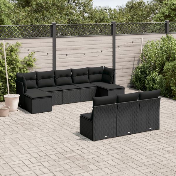 vidaXL 10 Piece Garden Sofa Set with Cushions Black Poly Rattan
