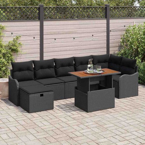 vidaXL Garden Sofa Set with Storage 8 pcs Black Poly rattan