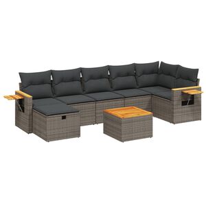 vidaXL 7 Piece Garden Sofa Set with Cushions Grey Poly Rattan